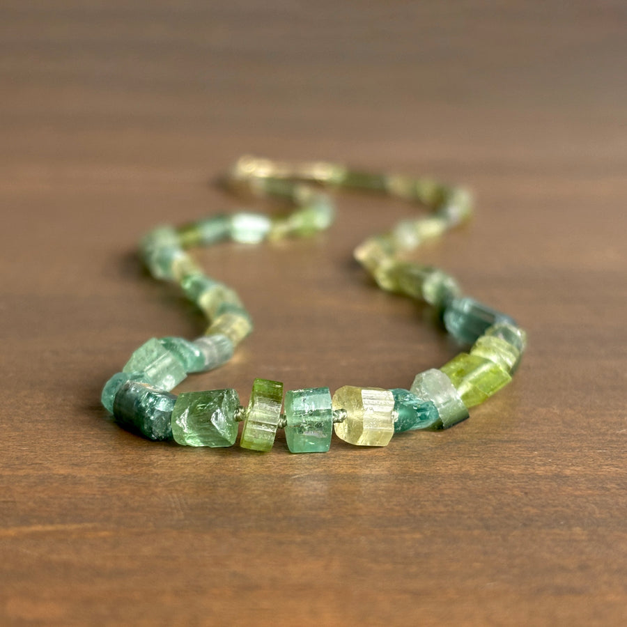 Light Green Tourmaline Crystal Bead Necklace
