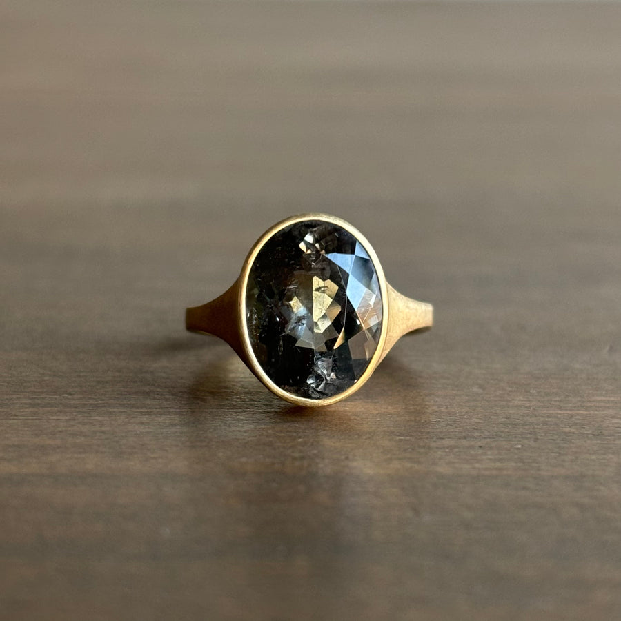 Faceted Gray Oval Tourmaline Cast Ring