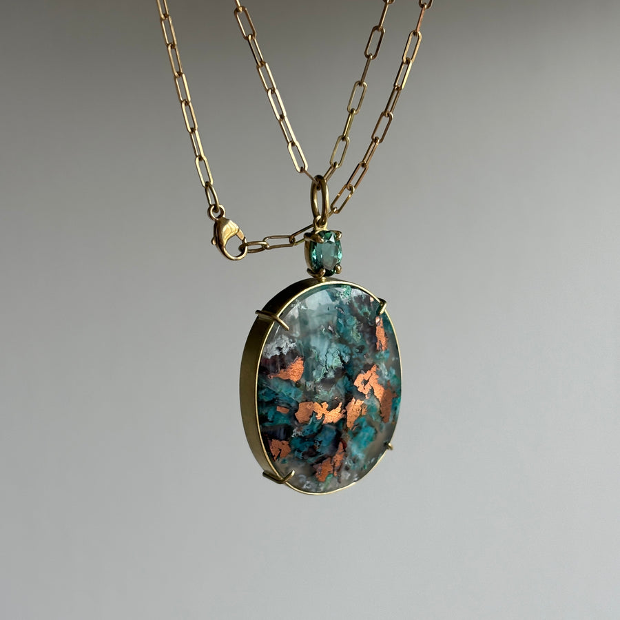 Confetti Chrysocolla & Tourmaline Pendant