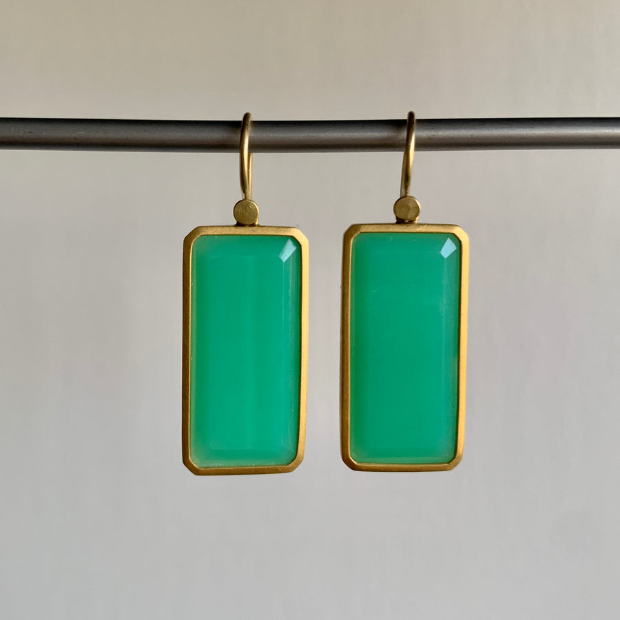 Emerald Cut Chrysoprase Drop Earrings