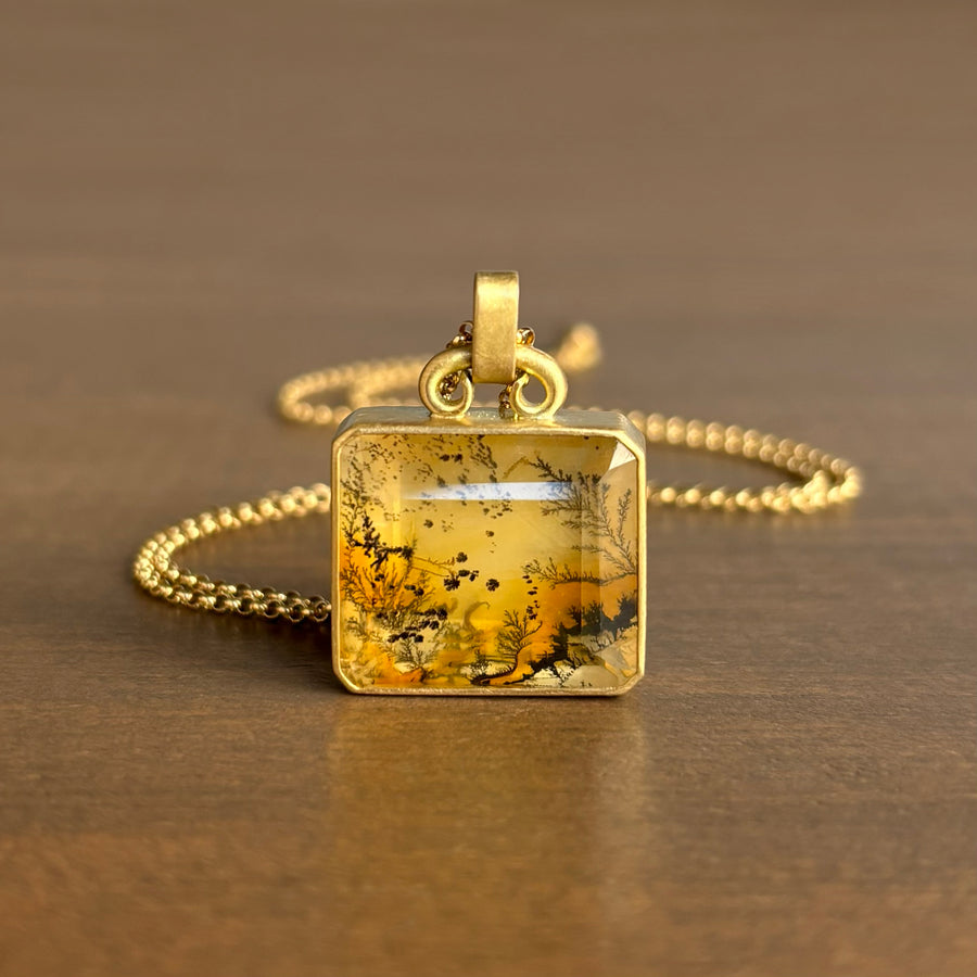 Large Emerald Cut Dendritic Quartz Pendant