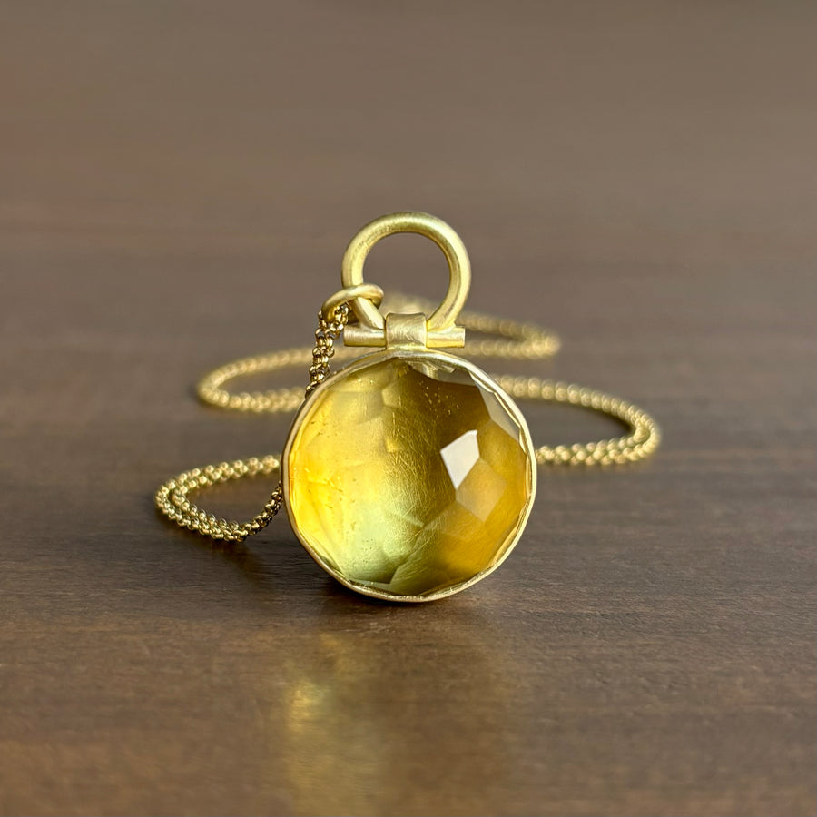 Large Round Rose Cut Zambian Citrine Pendant