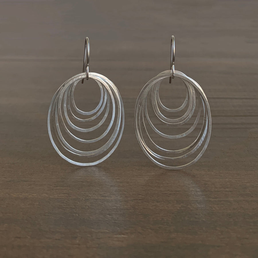 Oval Silver Ripple Earrings