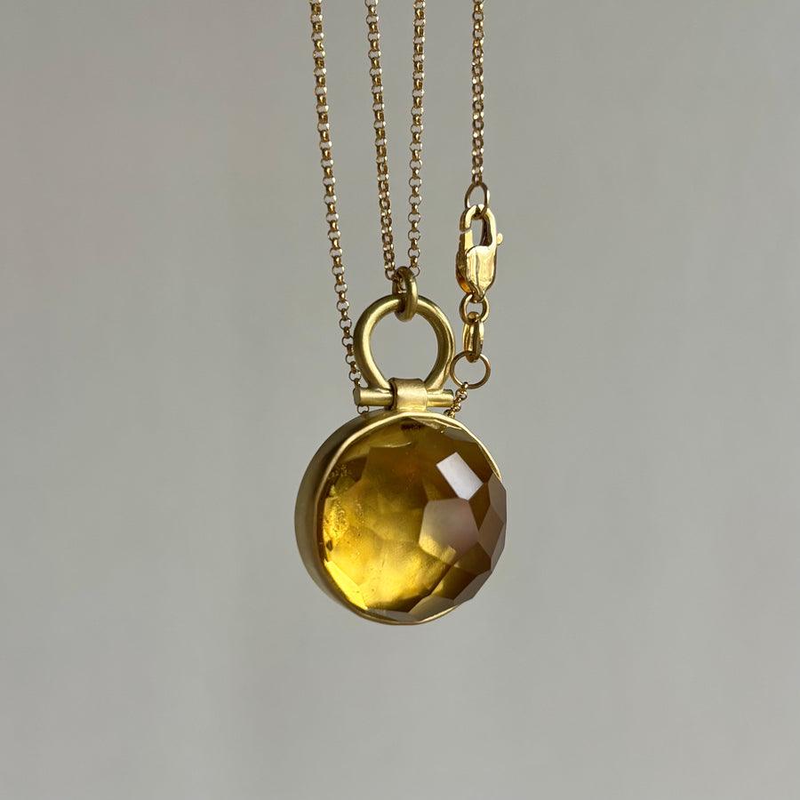 Large Round Rose Cut Zambian Citrine Pendant