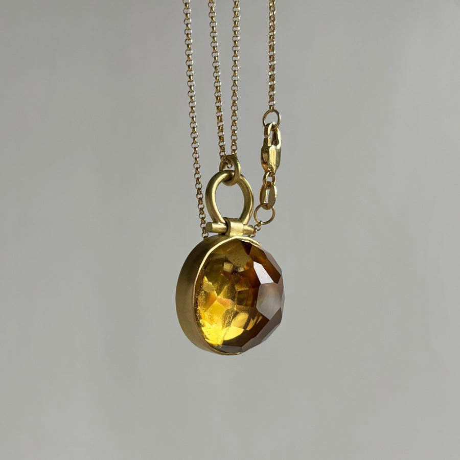 Large Round Rose Cut Zambian Citrine Pendant