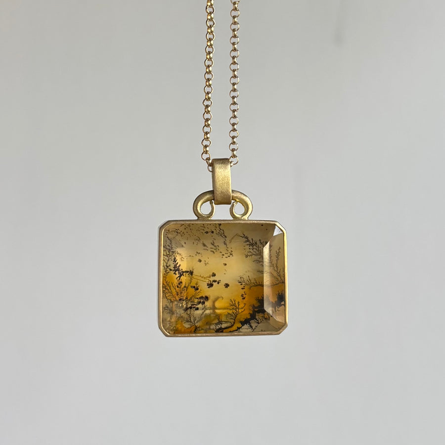 Large Emerald Cut Dendritic Quartz Pendant