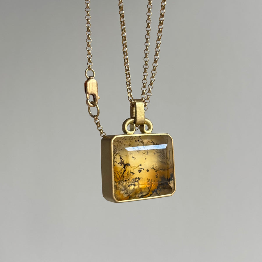 Large Emerald Cut Dendritic Quartz Pendant