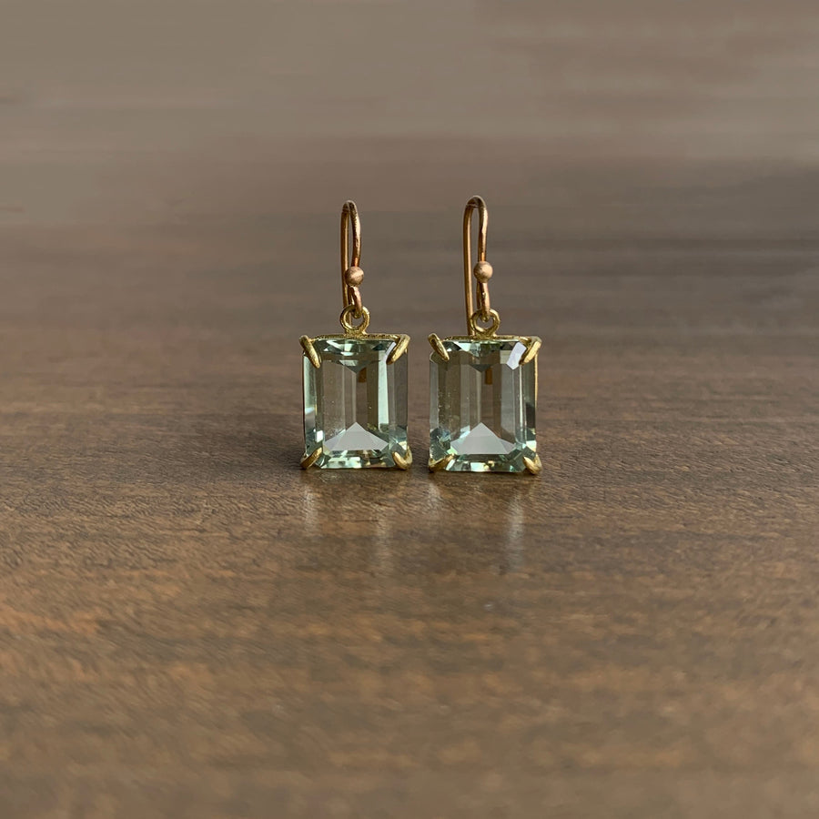 Small Emerald Cut Green Amethyst Earrings