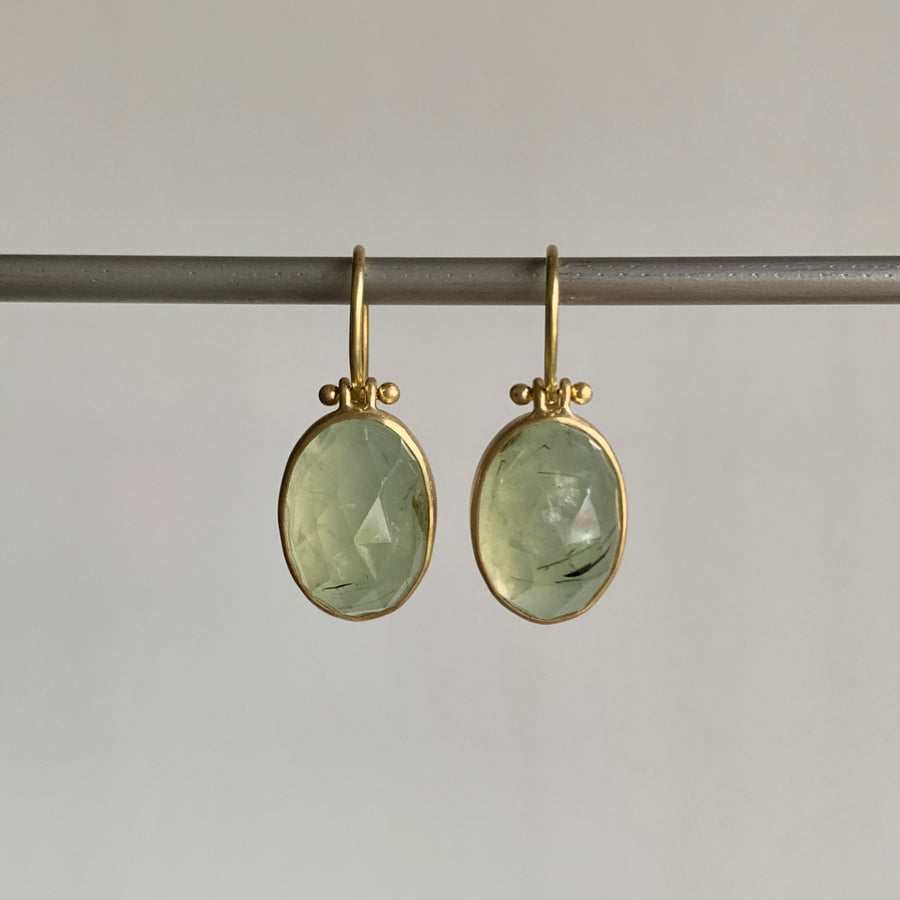 Oval Rose Cut Prehnite Dome Earrings