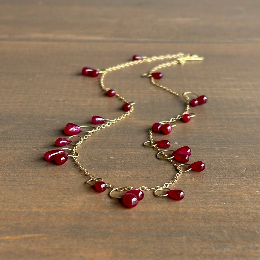 Ruby Drop Delicate Circle Bunches Necklace