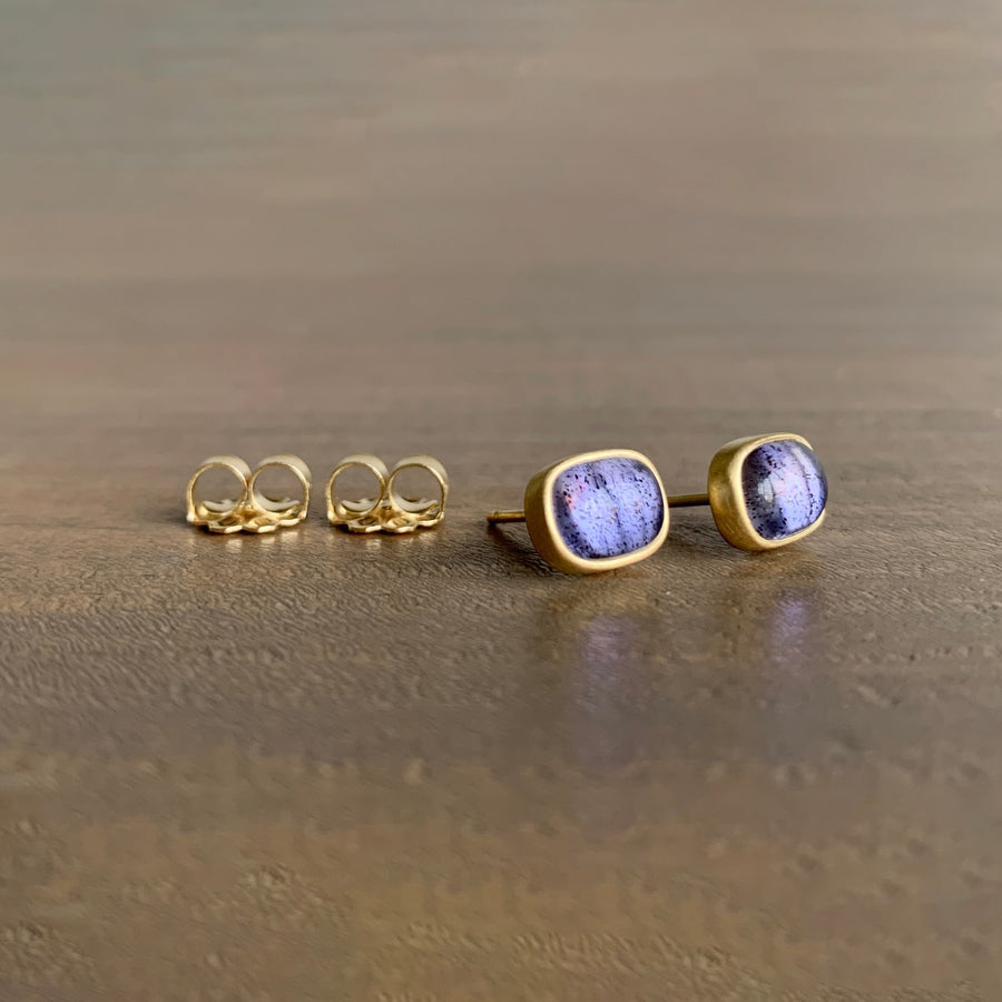 Iolite Cushion Cabochon Stud Earrings