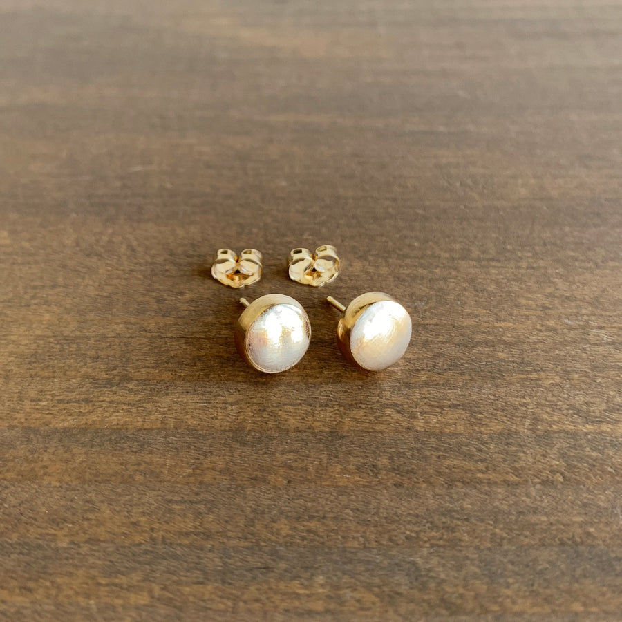 Large Gold Hewn Circle Post Earrings