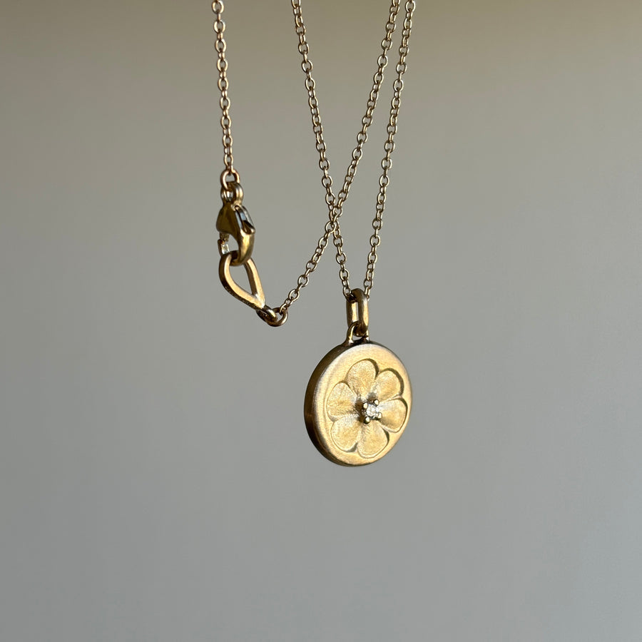 Vintage Flower Stamp Pendant with Diamond