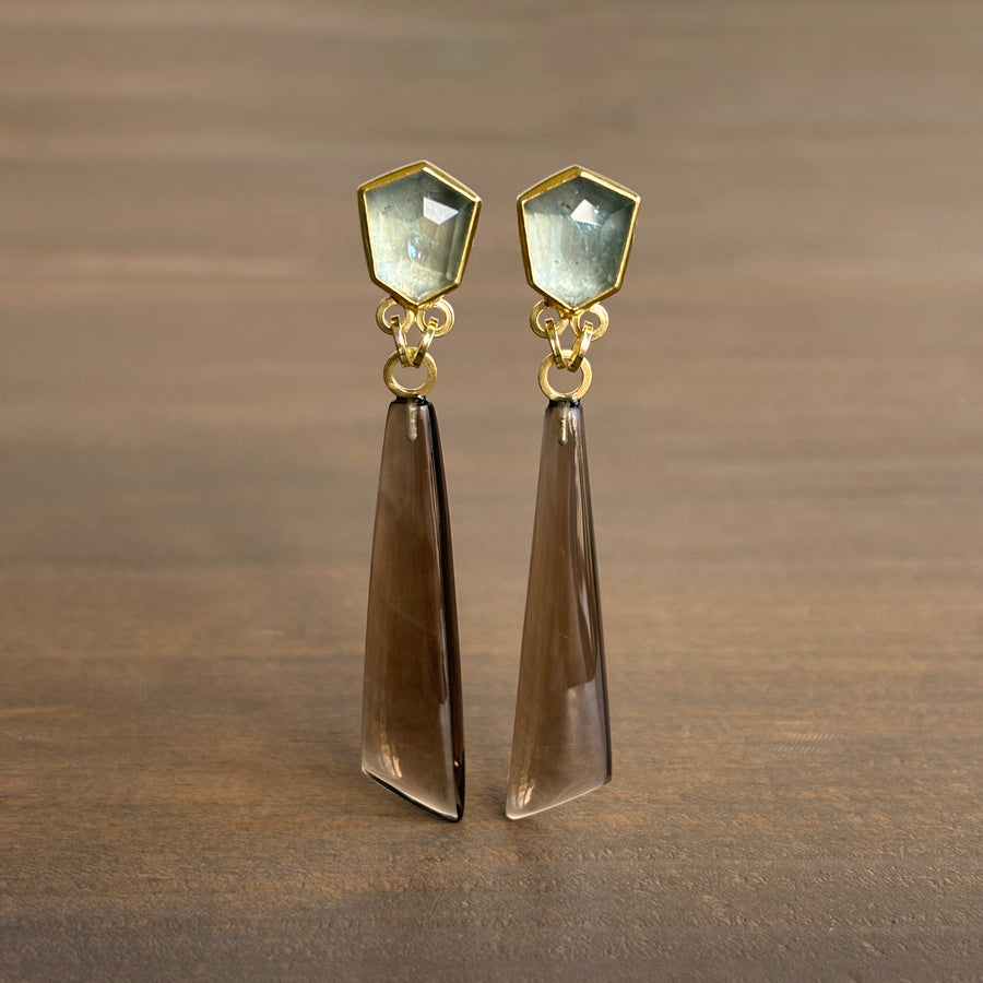 Aquamarine & Smoky Quartz Earrings