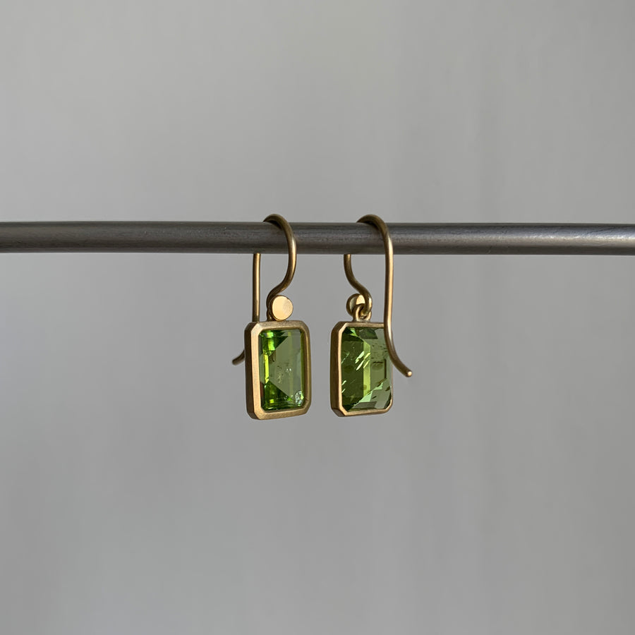 Emerald Cut Peridot Drop Earrings