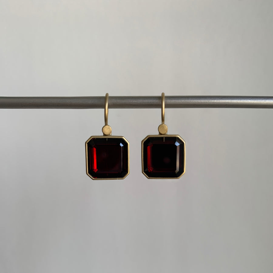 Garnet Octagon Cube Earrings