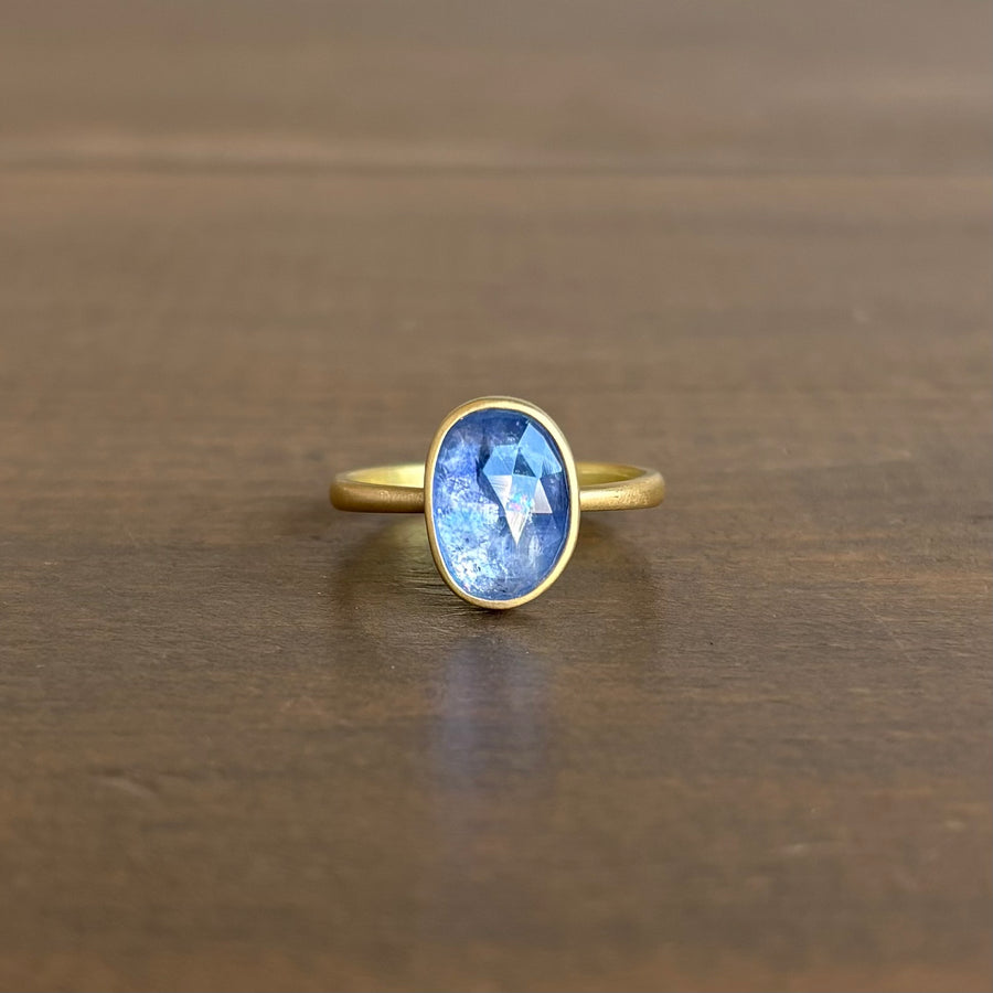 Cornflower Blue Shimmery Sapphire Pebble Ring