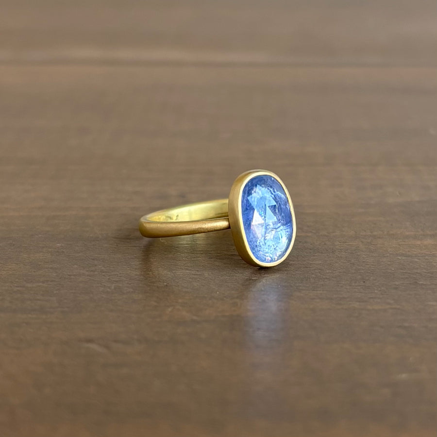 Cornflower Blue Shimmery Sapphire Pebble Ring
