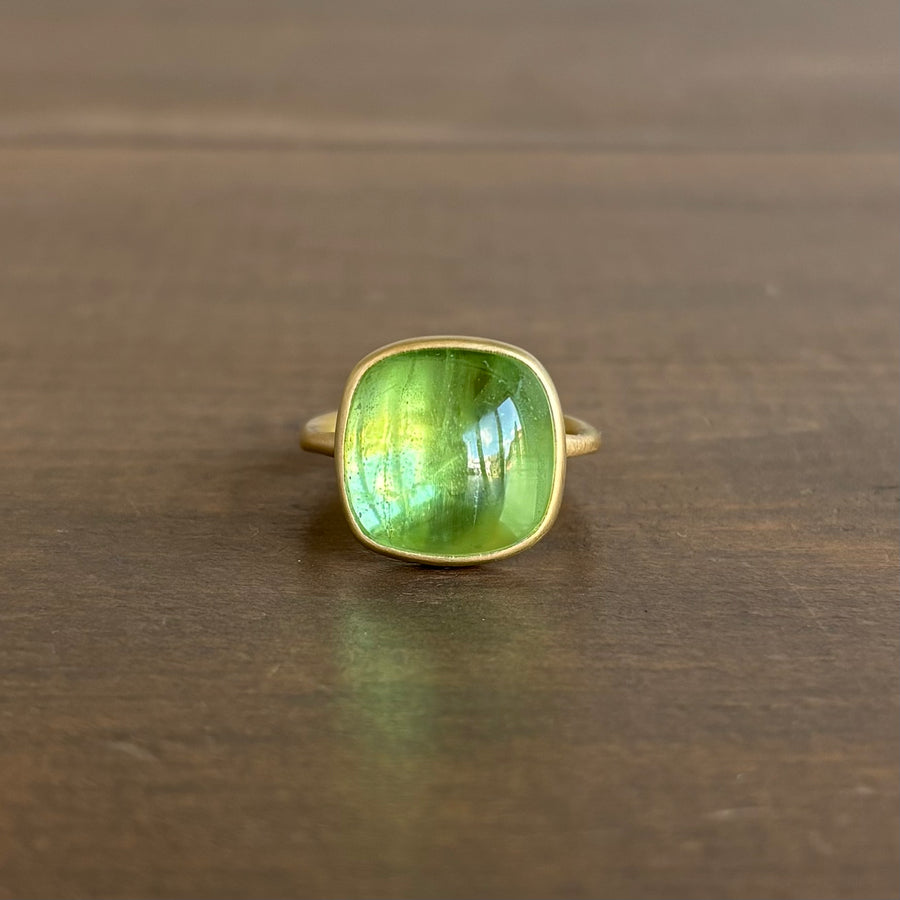 Pale Green Tourmaline Square Cabochon Ring