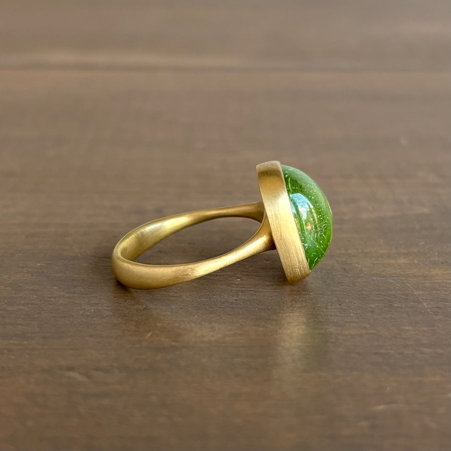 Pale Green Tourmaline Square Cabochon Ring