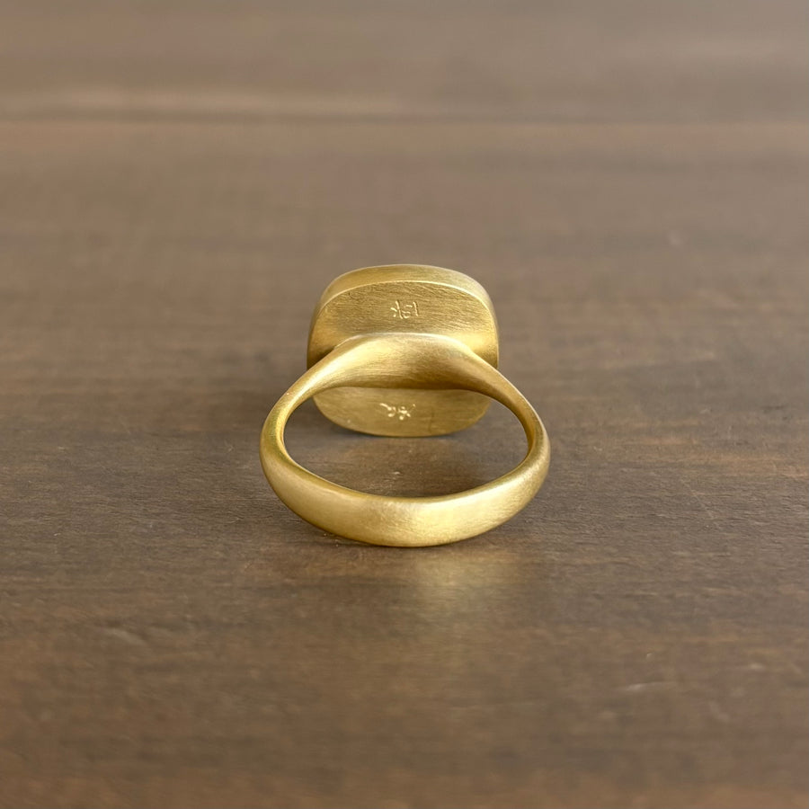 Pale Green Tourmaline Square Cabochon Ring