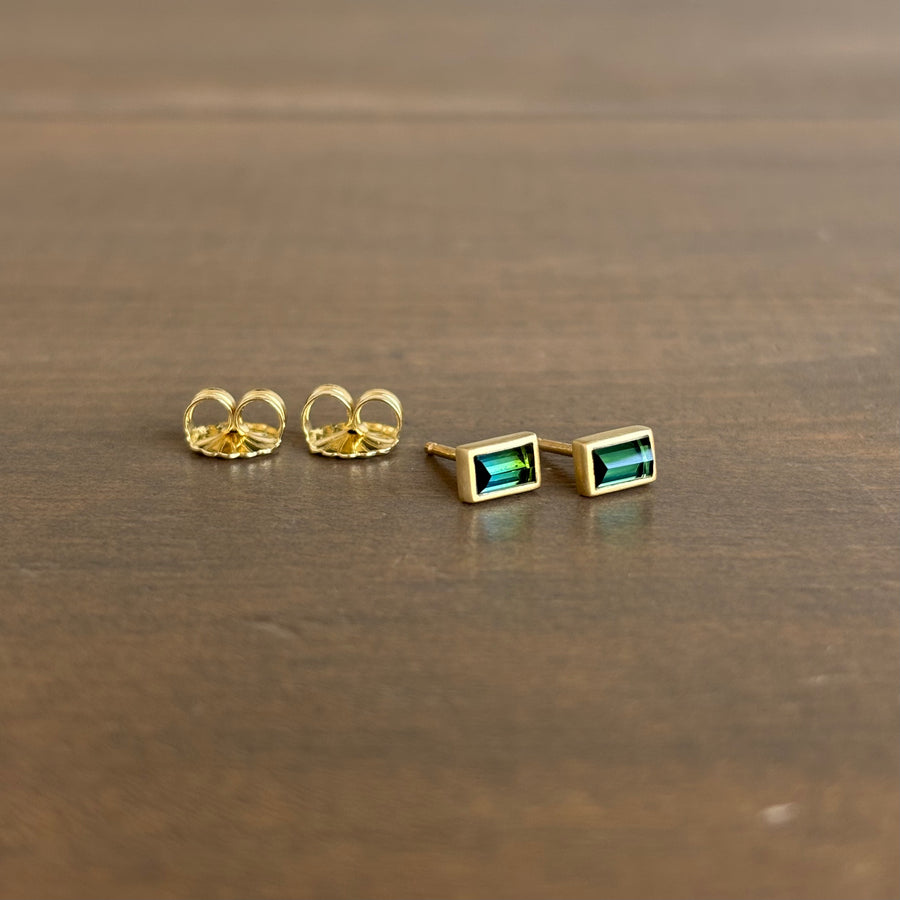Green Tourmaline Baguette Stud Earrings