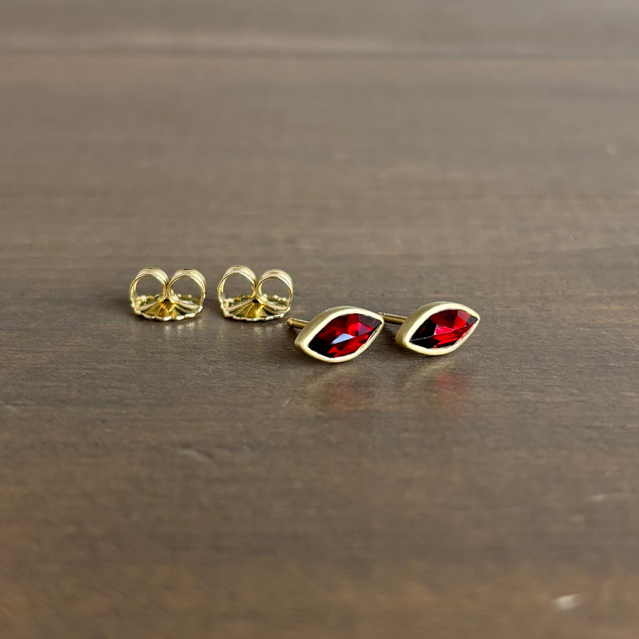 Antique Rose Cut Garnet Navette Stud Earrings