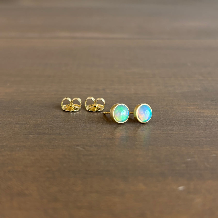 Round Ethiopian Opal Stud Earrings