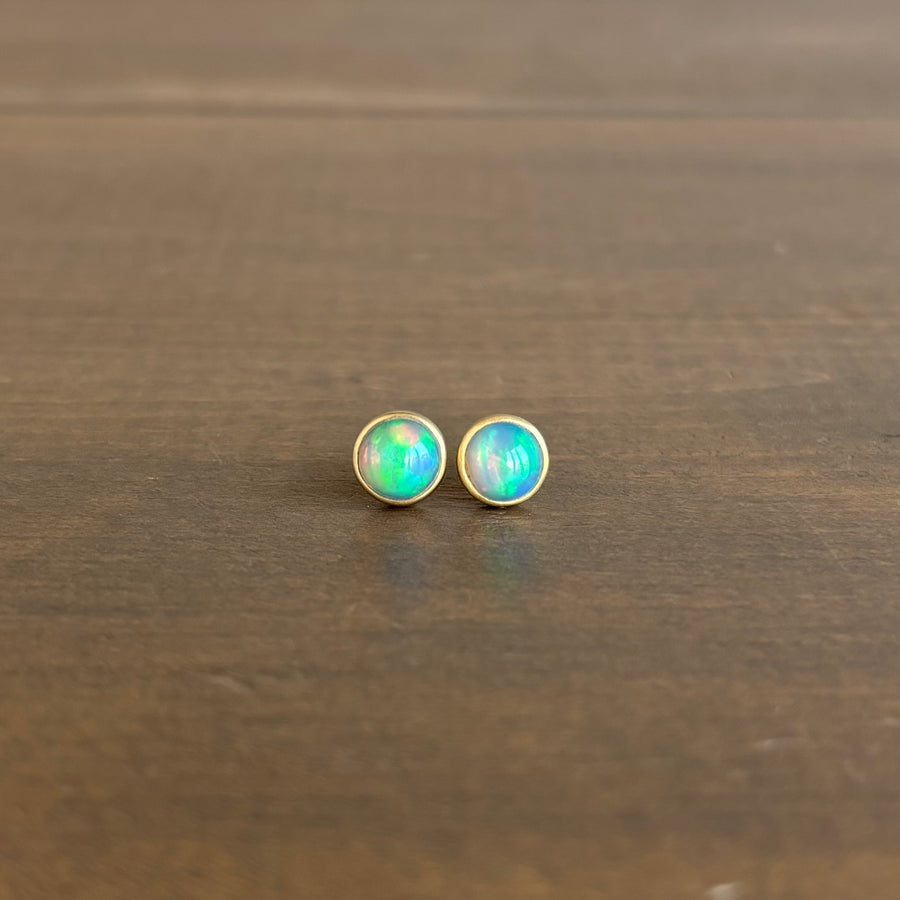 Round Ethiopian Opal Stud Earrings