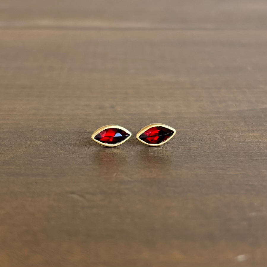 Antique Rose Cut Garnet Navette Stud Earrings