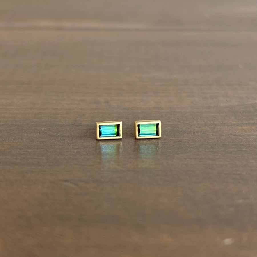 Green Tourmaline Baguette Stud Earrings