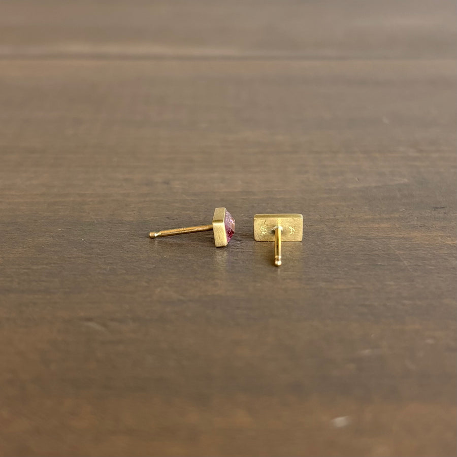 Pale Peachy Pink Tourmaline Baguette Stud Earrings