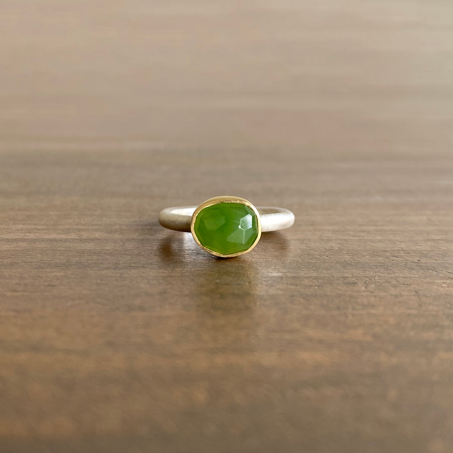 Small Oval Rose Cut Jade Ring