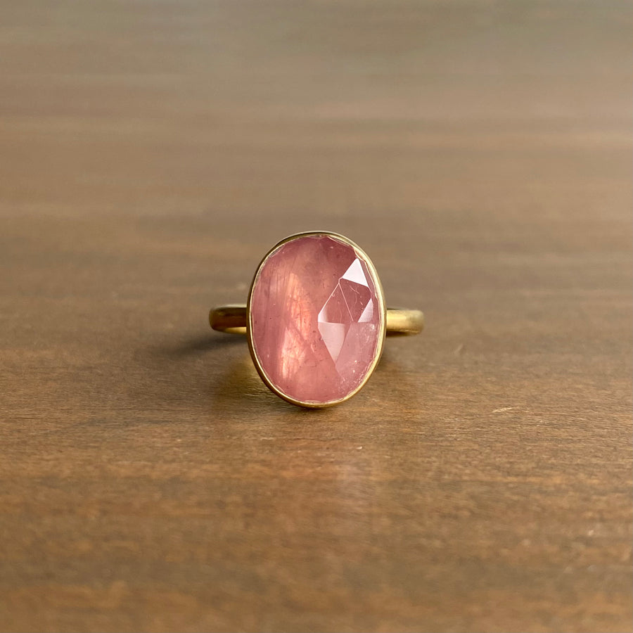 Oval Peachy Pink Sapphire Ring