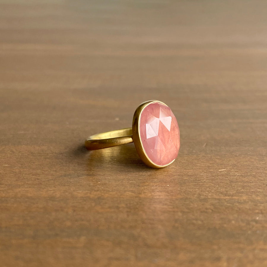 Oval Peachy Pink Sapphire Ring
