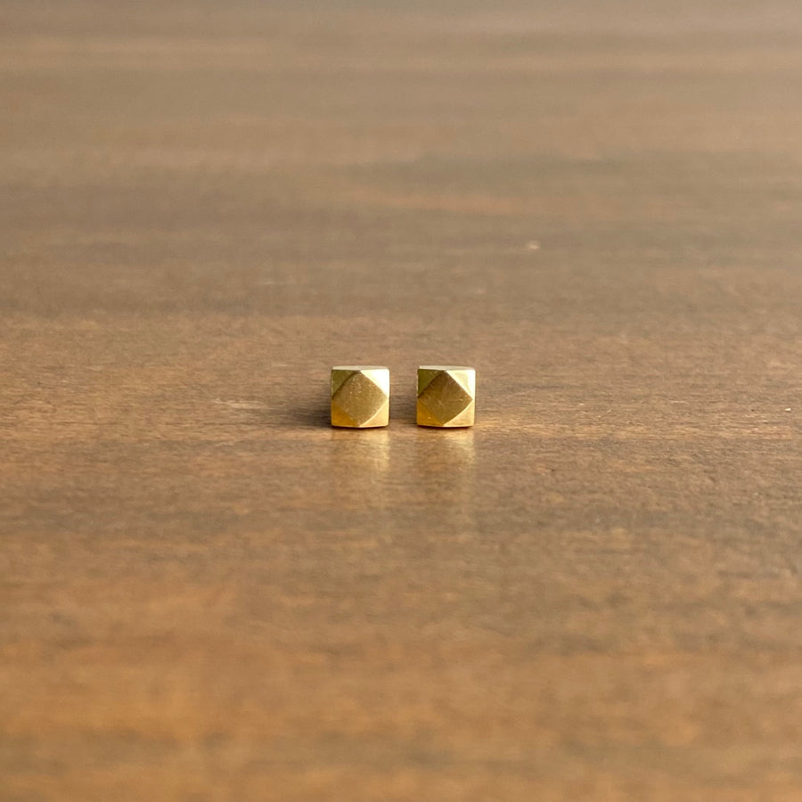 Medium Gold Faceted Stud Earrings