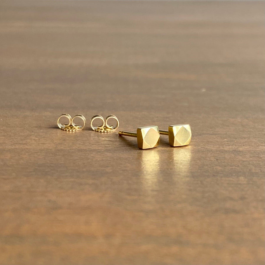 Medium Gold Faceted Stud Earrings