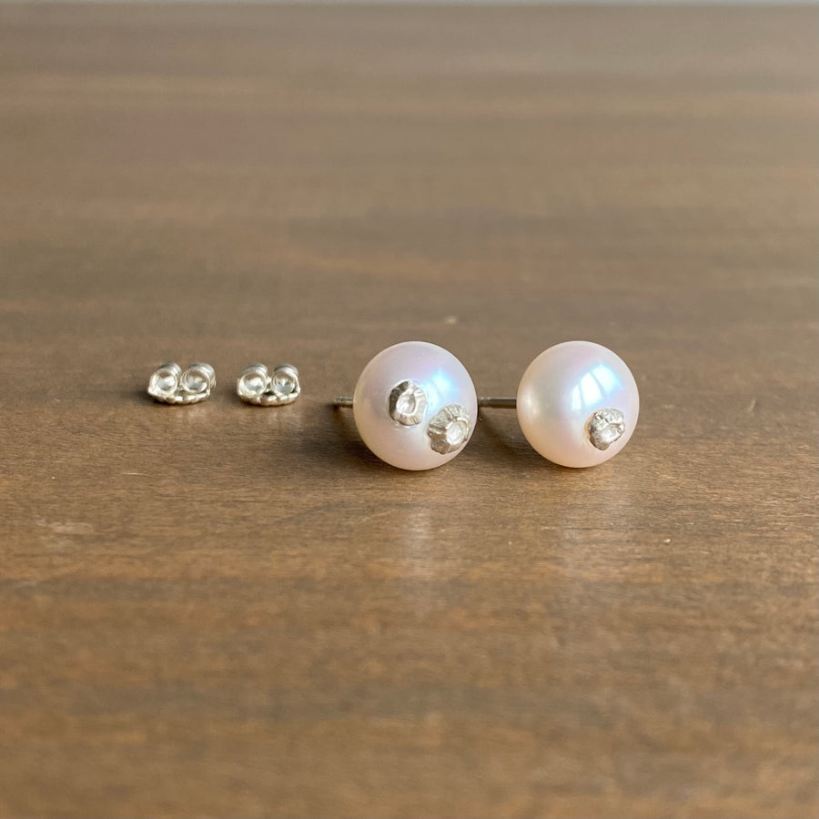 Little Pearl Studs with Silver Barnacles