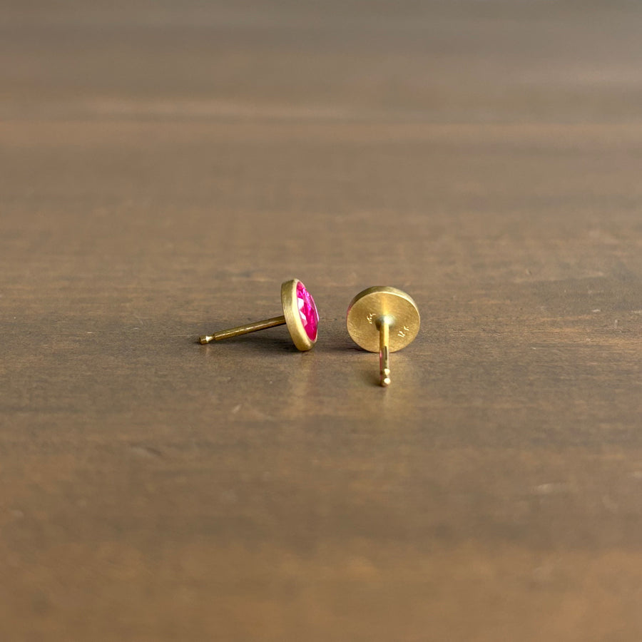 Round Ruby Stud Earrings