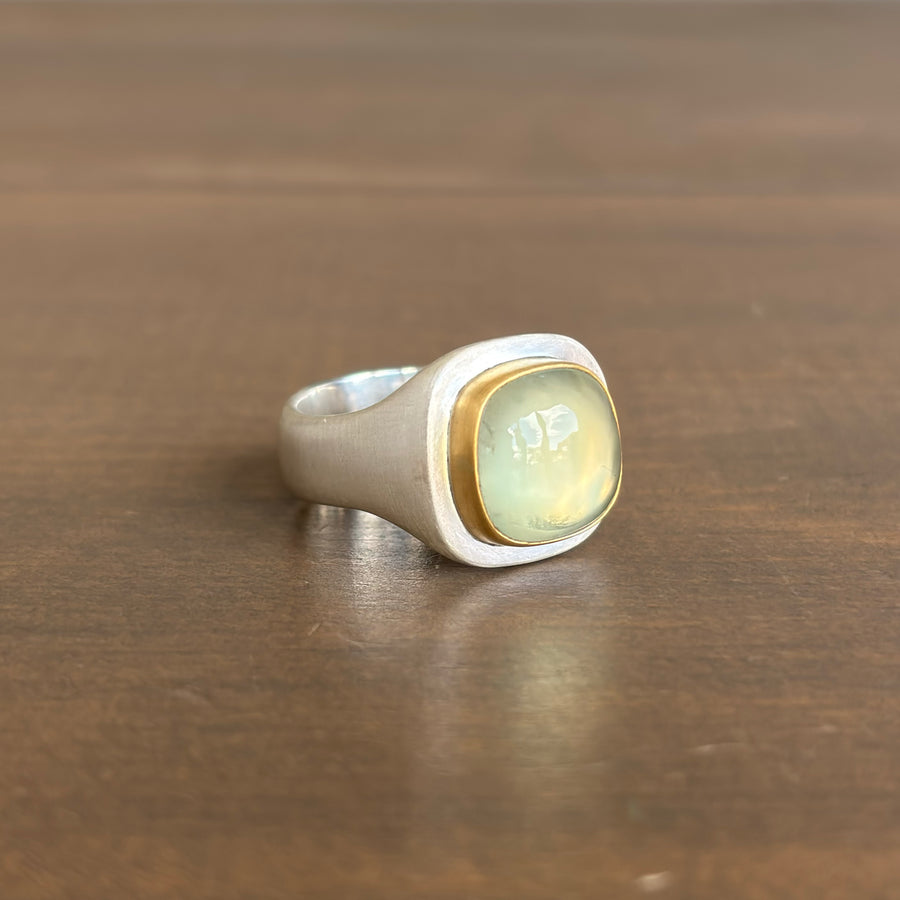 Pillow Prehnite Signet Ring