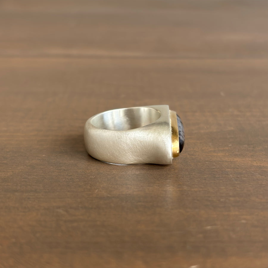 Oval Montana Agate Signet Ring