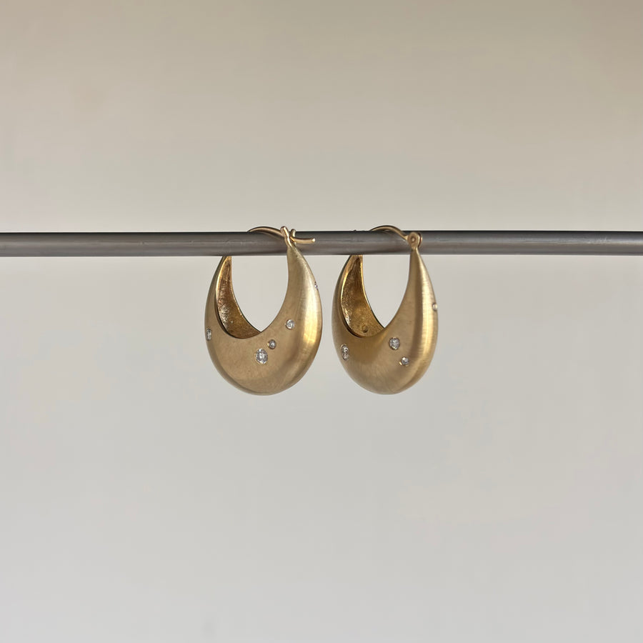 Medium Liquid Gold Fine Melee Diamond Curve Hoop Earrings