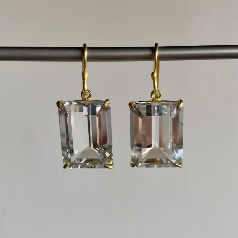 Medium Emerald Cut White Topaz Earrings