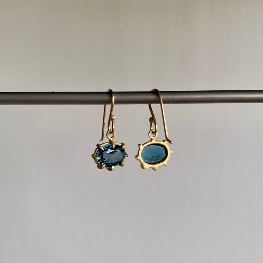 Mini Faceted Oval London Blue Topaz Earrings