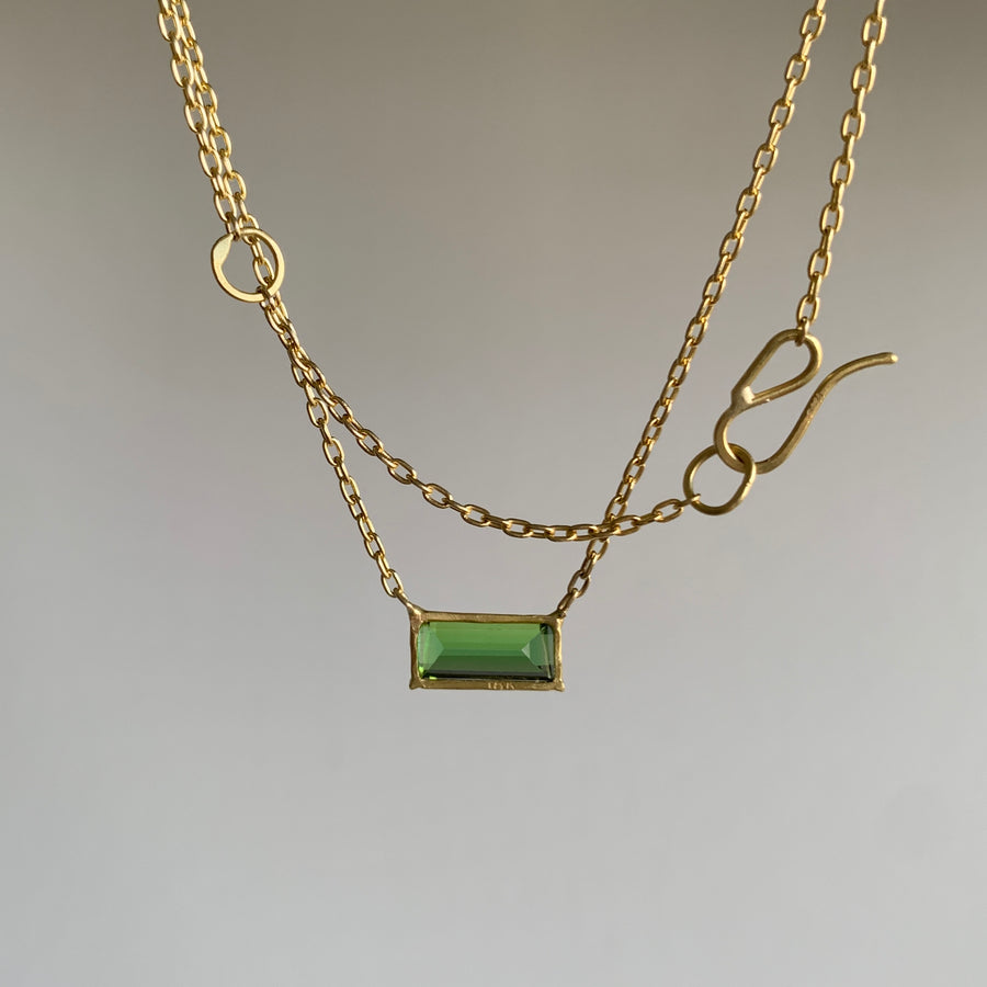 Emerald Cut Green Tourmaline Mini Gem Necklace