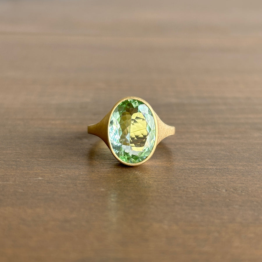 Oval Pale Green Faceted Tourmaline Cast Ring