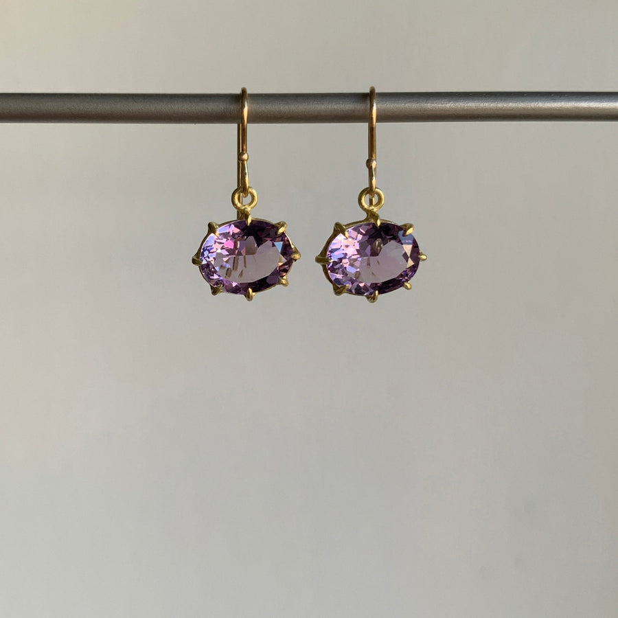 Small Faceted Oval Lavender Amethyst Earrings