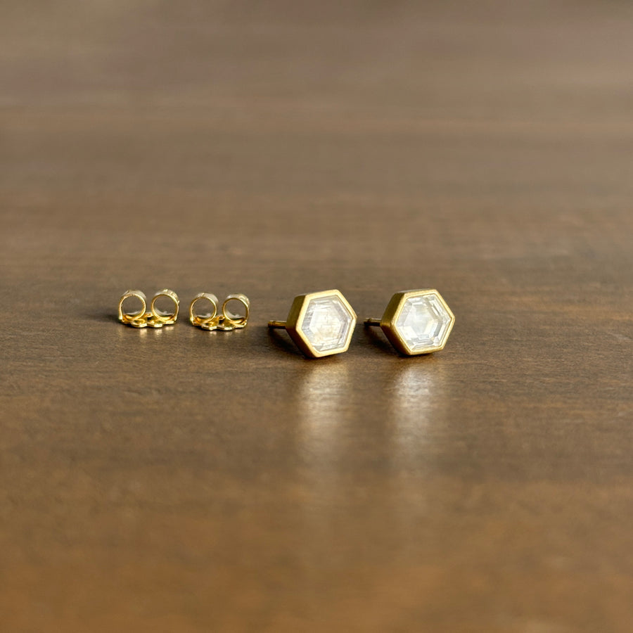 Mini Hexagon Moonstone Stud Earrings