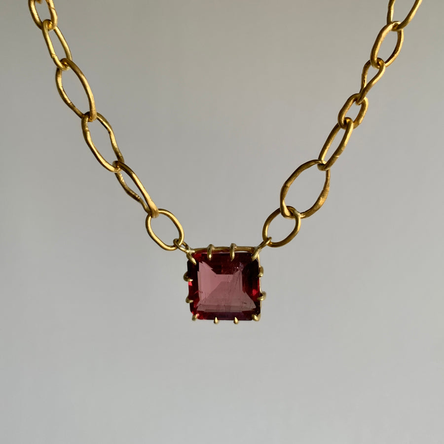 Rubellite Tourmaline & 22k Gold Necklace
