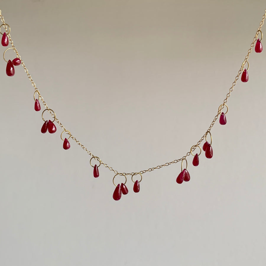 Ruby Drop Delicate Circle Bunches Necklace